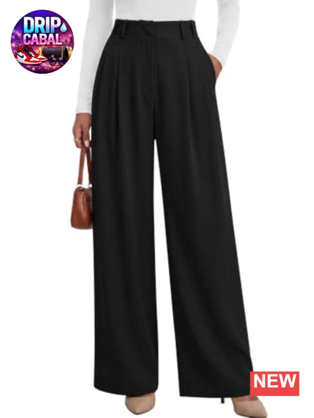 Wide Leg Work Pants High Waisted Flowy Trousers Pleated Pockets Wrinkle-Free